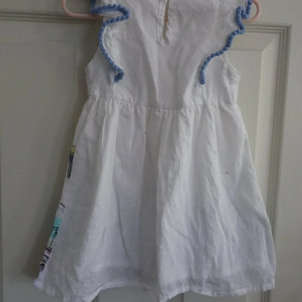 Disney Minnie Mouse Dress White with ruffle pom pom sleeves 2T